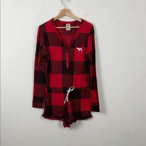 Victoria's Secret Thermal Buffalo Plaid Red and Black Women's L Romper Pajamas